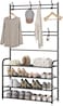 Coat Rack Shoe Rack,Storage Shelf with 4-Tier Shoe Organize ,Clothes Rack with 8 Hooks Hanging, Entryway Hall Trees Hanging and Storage (Black)