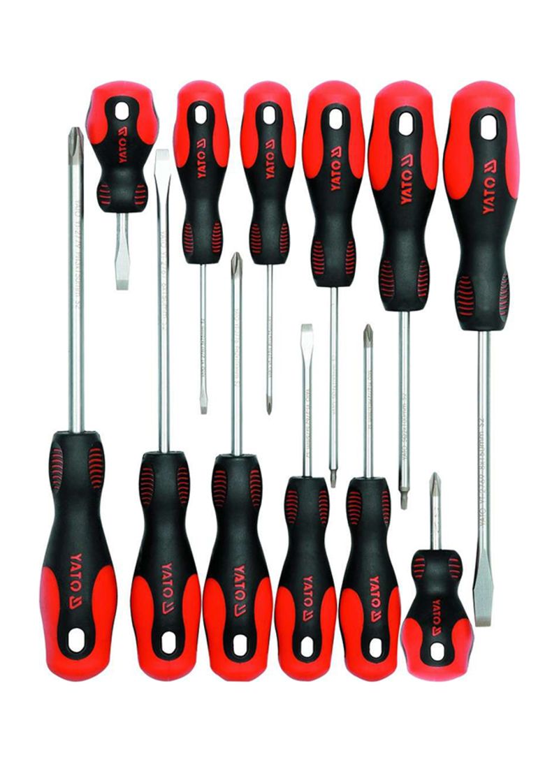 12-Piece Screwdriver Set Black/Red/Silver