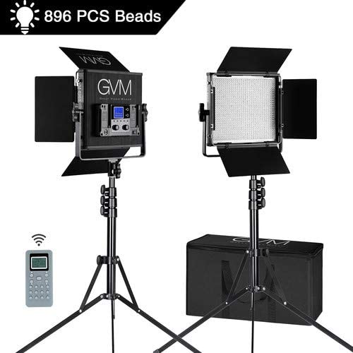 GVM 896S-2L LED Bi-Color Video Lights with Joint Control, Variable CCT 2300K-6800K and 10%-100% Brightness with Digital Display for Video Studio Shooting, LED Panel Light + Barn door (2-Light Kit)