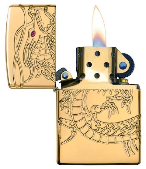 Zippo Armor Asian Dragon 360-Degree Gold Plate Windproof Lighter, 29265