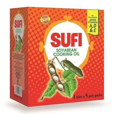 Sufi Soya Bean Cooking Oil 1 lt (Pack of 5)