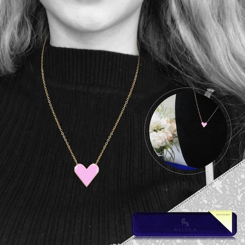 Aiwanto Necklace With Pink Heart Pendant Neck Chain Simple Necklace Best Gift Womens Girls Necklace