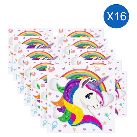 Rainbow Unicorn Printed Napkins 33x33cm 16 PCS