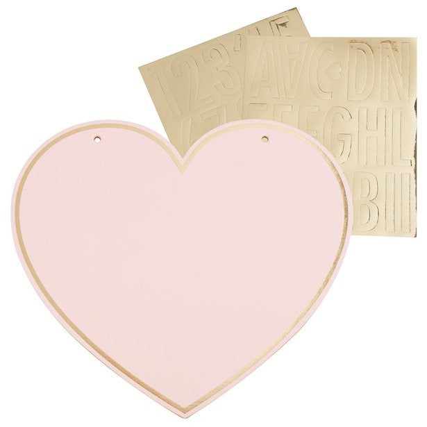 Ginger Ray Gold Foiled Heart Signs with Customize Stickers 4-Pieces- Pink