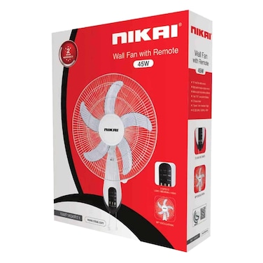 Nikai NWF1636RT1 Wall Mount Fan With Remote 45W 16 Inch White