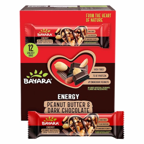 Bayara Peanut Butter And Dark Chocolate Energy Bar 40g x 12 Pieces