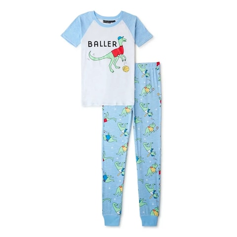 Boys Short Sleeve Long Pajama Set_Grey_3-4Y+