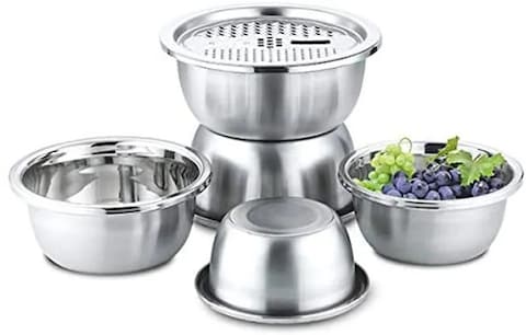Stainless Steel Bowl Set 5 Pcs with Grater Plate