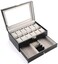 Generic Plate Glass Windows Watch Jewelry Ring Storage Box Organizer Double Layer Multifunction Box - Black