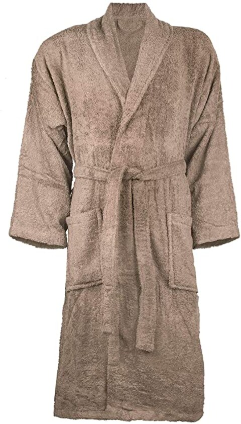 Lushh Shawl Bathrobe for Women and Men Terry Bathrobe - Spa Hotel Bath Robe -Highly Absorbent, Lightweight with Pockets &ndash; Unisex , Dark Beige (L/XL)