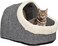 Semi-enclosed cat cave bed with removable washable soft lamb wool cushion, Suitable for all cats &amp; small dogs, Anti-slip bottom, and Comfortable pet nest 35 cm (Grey and white)