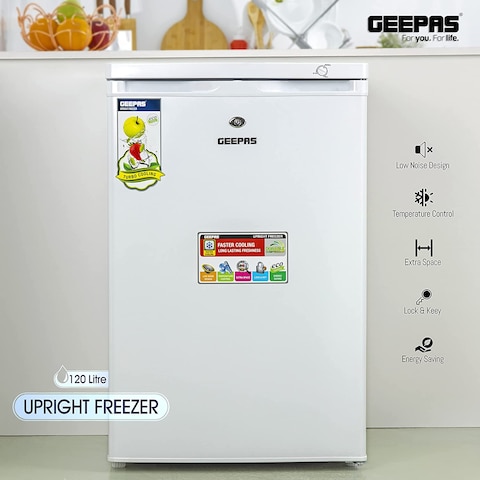 Geepas 85L Upright Freezer GRFU1206, No Fan, Portable 3 Star 4 Crystal Freezer Drawer, Compact Recessed Handle &amp; Adjustable Thermostat, Ideal For Retailers, Home, Bachelor&#39;s, Medical Shops &amp; More