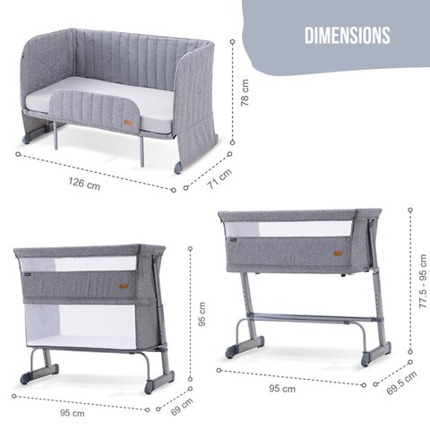 Teknum All In One, 0-4 Years Bedside Crib Cot &amp; Sofa Expansion Pack - Grey