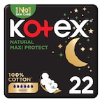 Buy Kotex Natural Maxi Protect Thick Pads, 100% Cotton Pad, Overnight Protection Sanitary Pads with Wings, 22 Sanitary Pads in Saudi Arabia