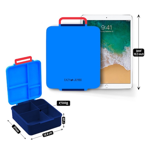 Eazy Kids Jumbo Bento Lunch Box w/ Thermos &amp; Sauce Jar- Blue