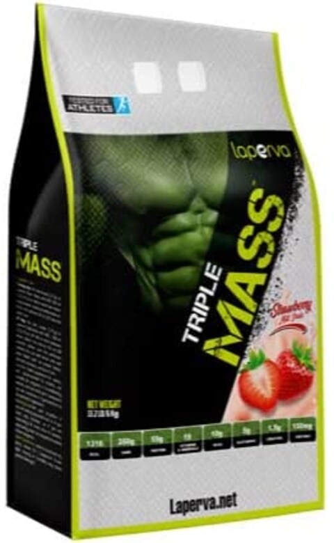 Lapera Mass Gainer Triple Mass Weight Gainer Protein Powder, Muscle Growth And Body Fuel With 1316 Kcal Vitamin &amp; Minerals Strawberry Milk Shake, 13.2 Lb