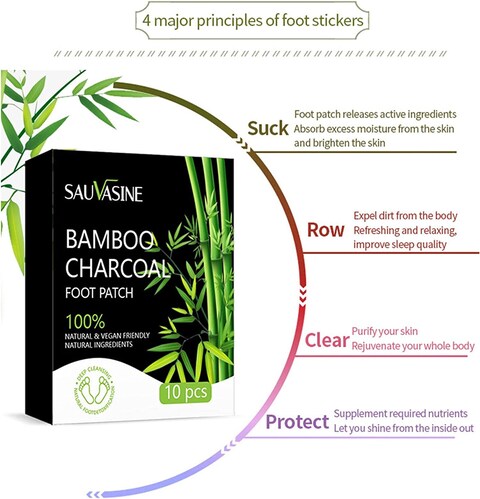 Bamboo Charcoal Foot Patch,Deep Cleansing Foot Pads for Stress Relief, Better Sleep &amp; Foot Care