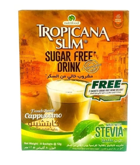 TROPICANA SLIM DRINK FRENCH VANILLA CAPPUCCINO WITH STEVIA  SUGAR FREE  96G