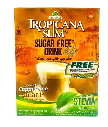 TROPICANA SLIM DRINK FRENCH VANILLA CAPPUCCINO WITH STEVIA  SUGAR FREE  96G