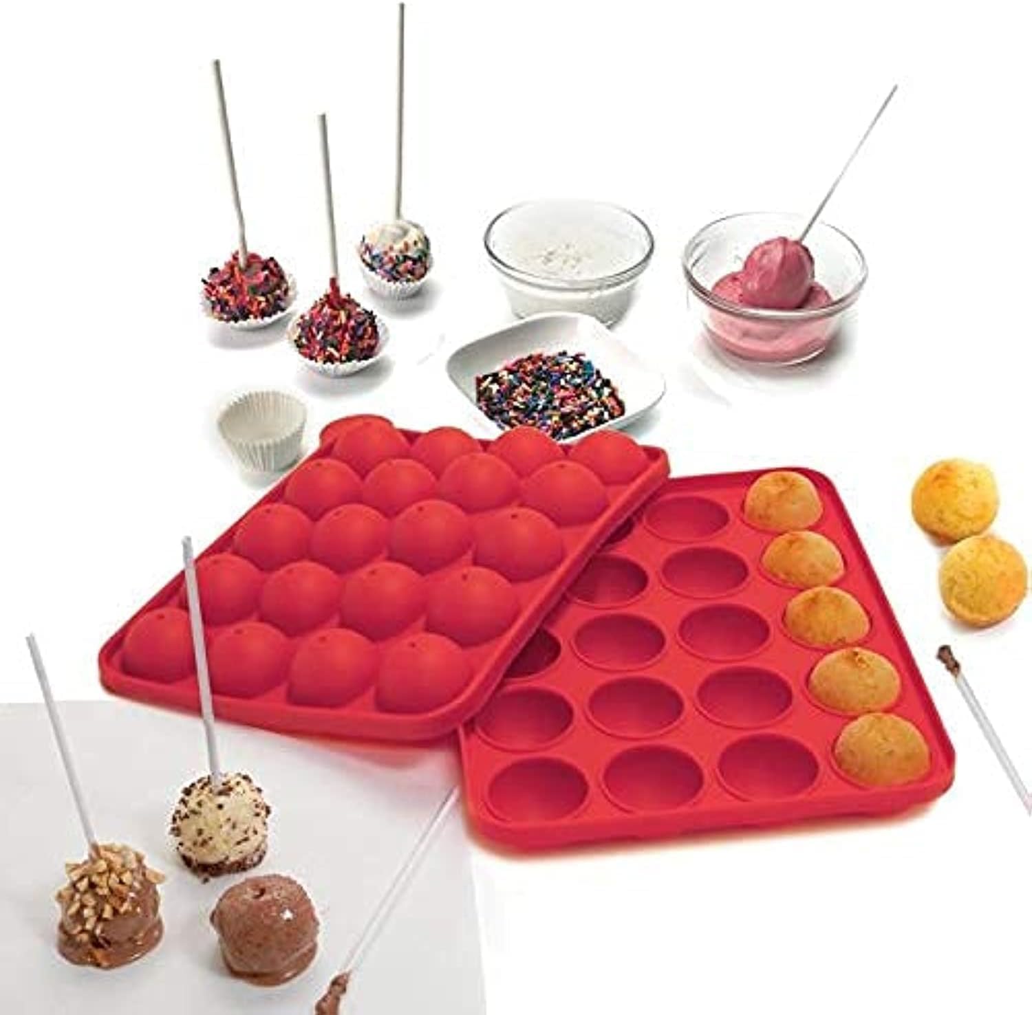 Atraux 1 Pcs 20 Cavity Silicone Lolly Pop Baking Mold, Non Stick Cake Pop Mold Tray (Random Colors)