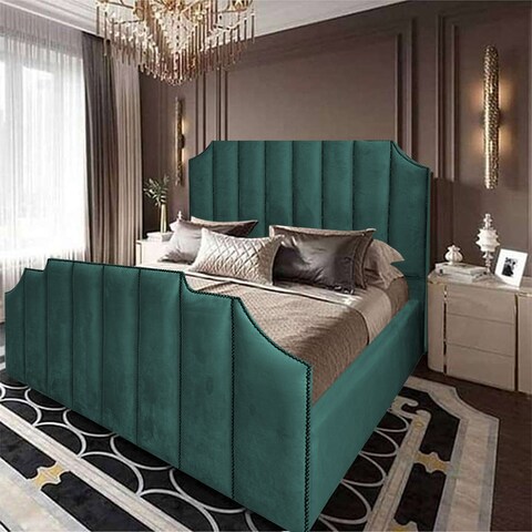 إن هاوس تاج هيكل سرير منجد بالمخمل - نفرين - 200×180 سم - تركواز