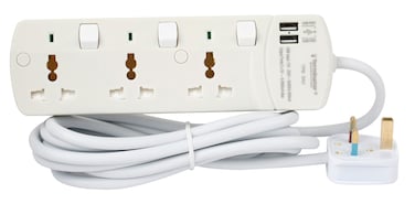 Terminator Brand Universal Power Extension Socket with 2 USB - 3 Way 3M