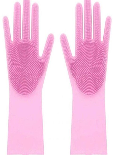 Generic 2-Piece Silicone Scrubbing Gloves Set Pink