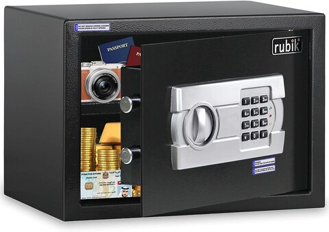 Rubik A4 Document Size Safe Box for Home Office with Key and Pin Code Keypad for Cash Documents Jewelry Passports (25x35x25cm) Black