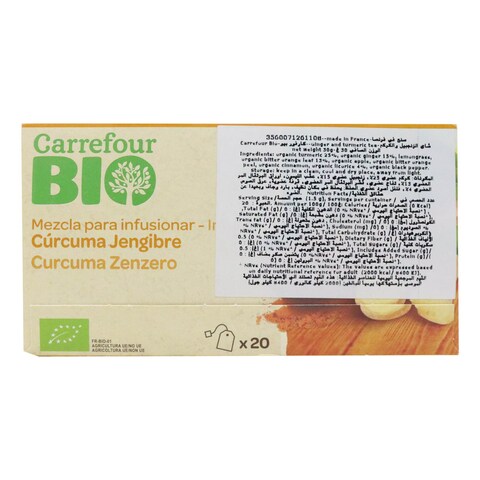 Carrefour Bio Turmeric Ginger Infusion 20 Tea Bags