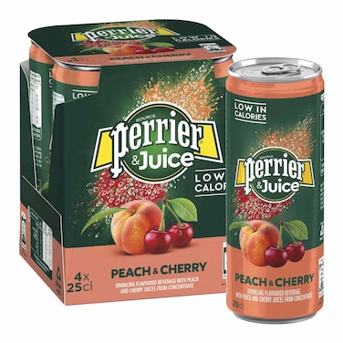 Perrier &amp; Juice Peach And Cherry Sparkling Juice 250ml x 4 Pieces