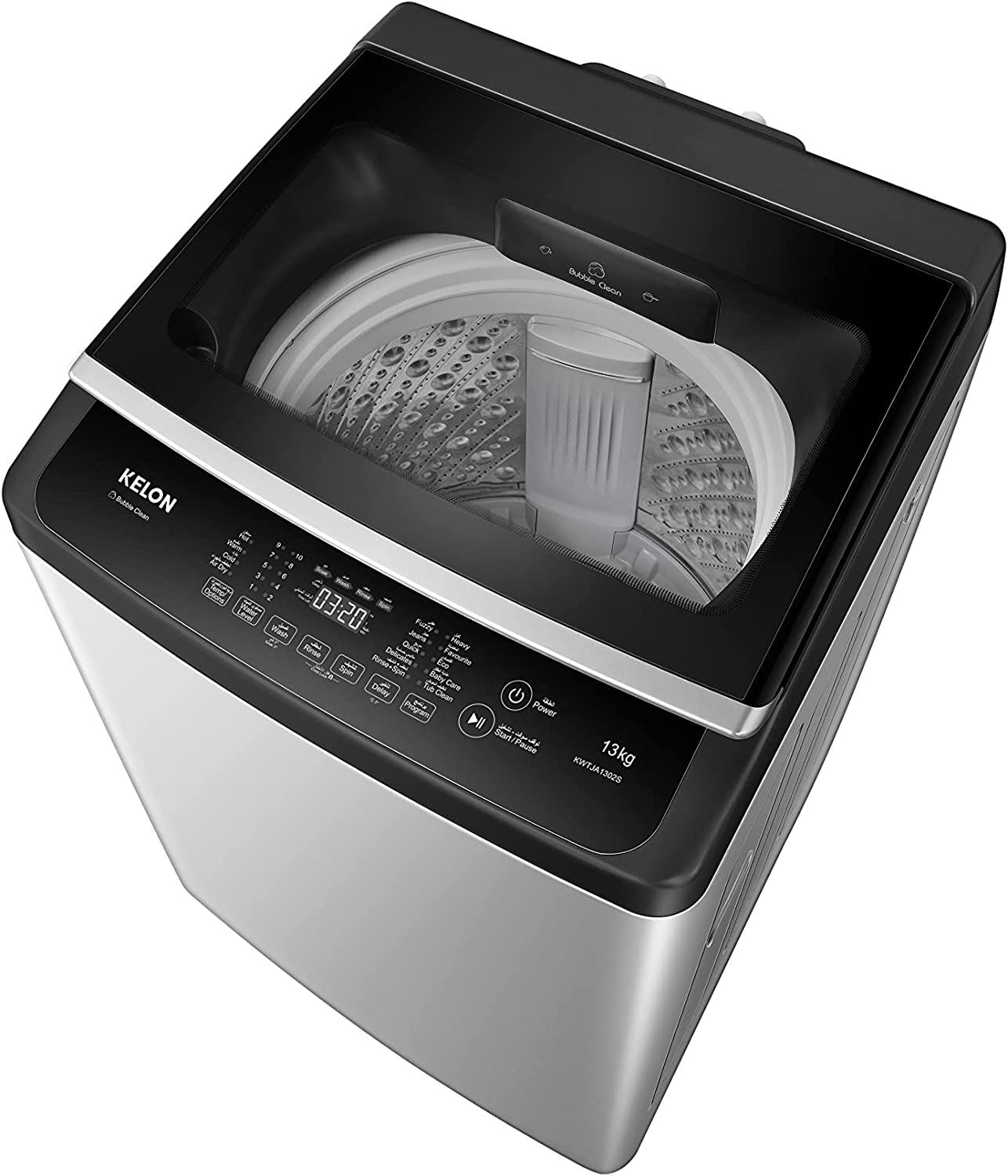 Kelon Freestanding 13KG Top Load Washing Machine, Bubble Clean, Powerful Waterfall, Smart Fuzzy, Memory Function, Silver, KWTJA1302S