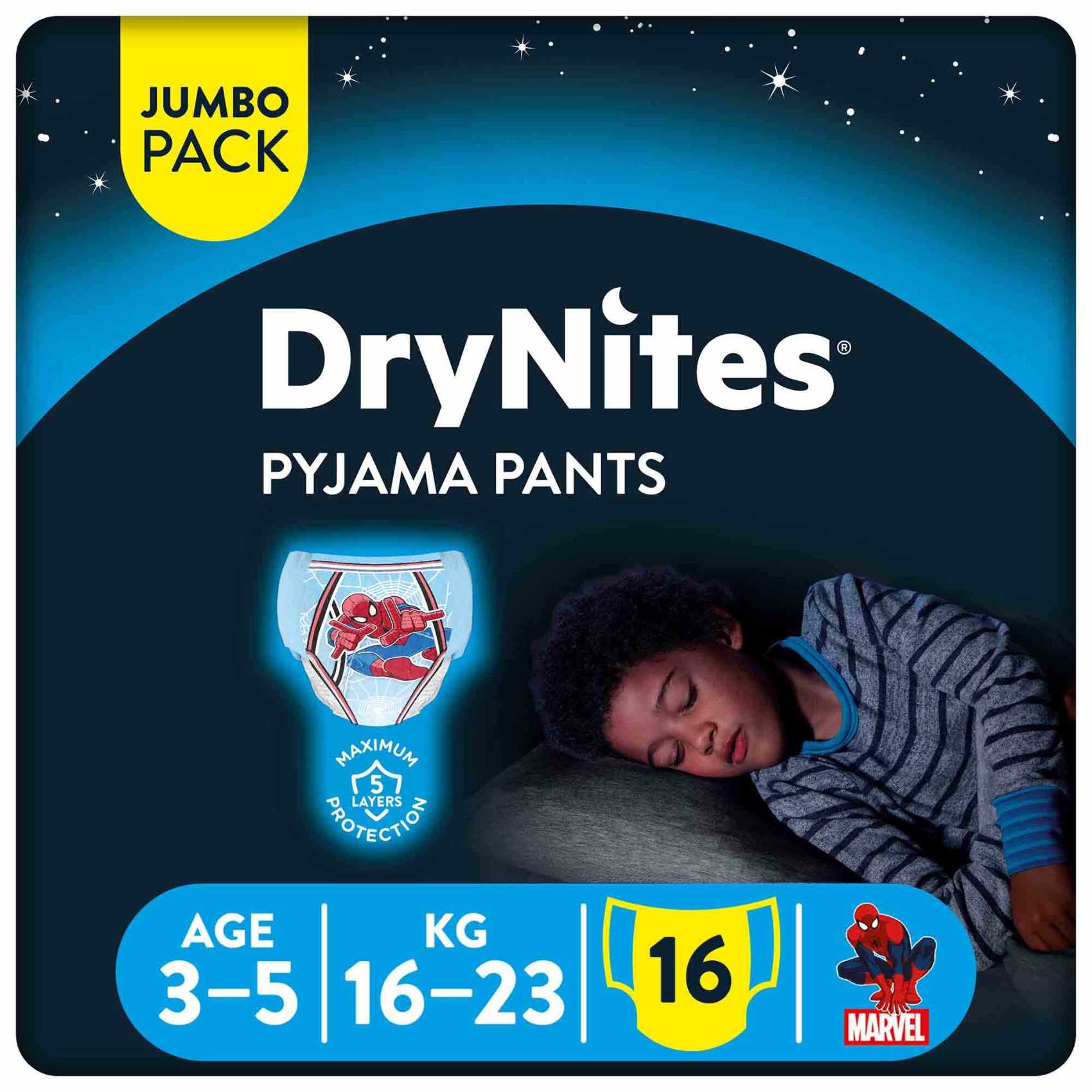 Huggies DryNites Pyjama Pants 3-5 years Bed Wetting Diaper Boy 16-23 kg Jumbo Pack 16 Pants