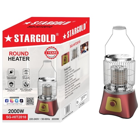 STARGOLD Round Heater 2000W 2 Heating Power 360&deg; Range Of Heating Safety Tip Cut-Off Protection With Safety Grills