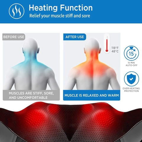 Renpho Back Neck Massager With Heat, Shiatsu Shoulder Massager With Electric Deep Tissue Kneading Massage, Pain Relief On Neck, Back, Shoulder, Waist, Leg, Calf - Use At Home, Car And Office