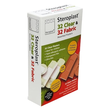 Steroplast Premium Clear Plaster 32 Pieces + Fabric Wound Injury Plasters 32 Pieces