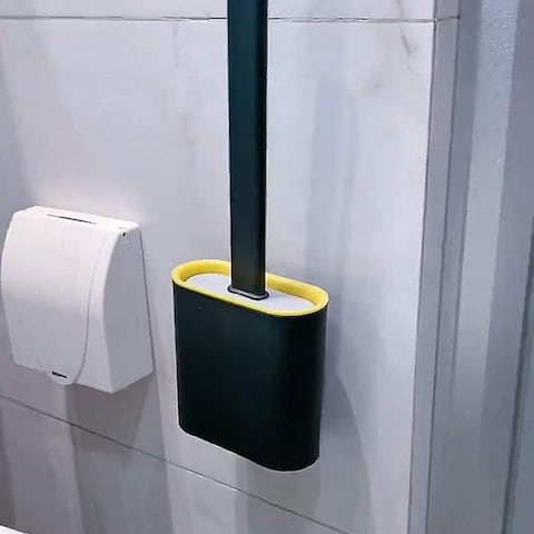 Generic Durable Effortless Silicone Long Handle Toilet Brush With Holder&amp; Seamless Hook Green