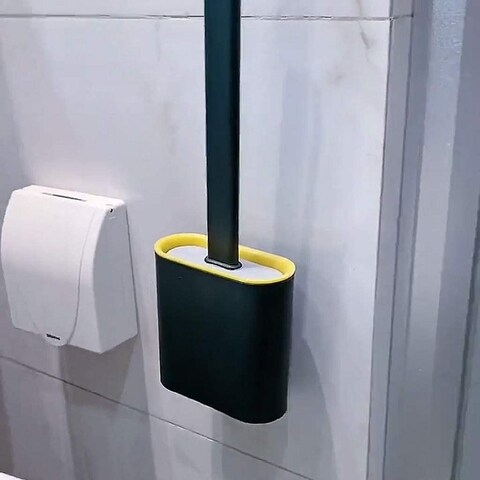 Generic Durable Effortless Silicone Long Handle Toilet Brush With Holder&amp; Seamless Hook Green