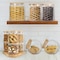 1CHASE&reg; Borosilicate Glass Food Storage Jars with Bamboo Lids and Wooden Base (Set of 6 of 16oz), Stackable Glass Food Jars for Rice, Pasta, Cookies, Snacks etc