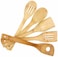 Best Quality Bamboo Cooking, Serving Wooden Spoon - 5 Piece Set (Each 30 cm Long) (Brown, Wooden)