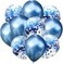 Party Time 10-Pieces Blue Confetti Balloon and Blue Chrome Balloon Mixed Amazing Shinning Sight for Your Party Wedding Bedroom Proposal or Birthday Balloons Decoration Set