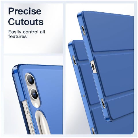 For Samsung Galaxy Tab S9 Plus 12.4-Inch, Translucent Back Tri-Fold Stand Protective Tablet Case Cover, Support S Pen Charging Auto Wake/Sleep Blue