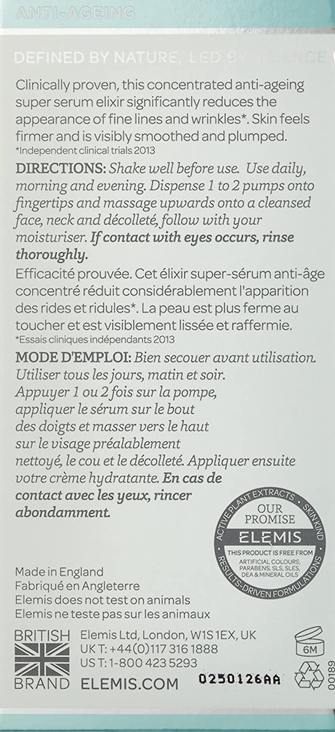 Elemis Pro Collagen Super Serum Elixir Anti Wrinkle Concentrate Nourishes, Plumps, And Smoothes The Appearance Of Fine Lines And Wrinkles 15 ml, White, 0.5 Fl Oz (Pack Of 1)