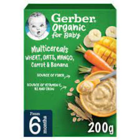 Gerber Organic Cereal Wheat Oats With Mango, Carrots &amp; Banana 200g