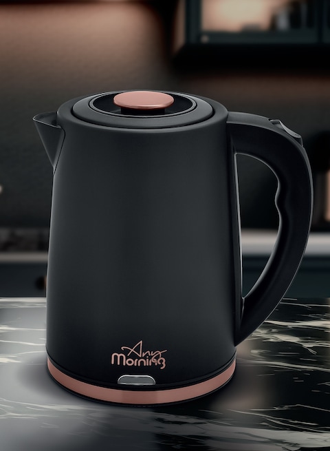 Any Morning Stainless Steel Hot Water Kettle, Water Boiler with Auto Shut Off and Boil Dry Protection, Cordless Electric Tea Kettle, 360 Swivel Base, 1,8 L, 61 oz, 1500W