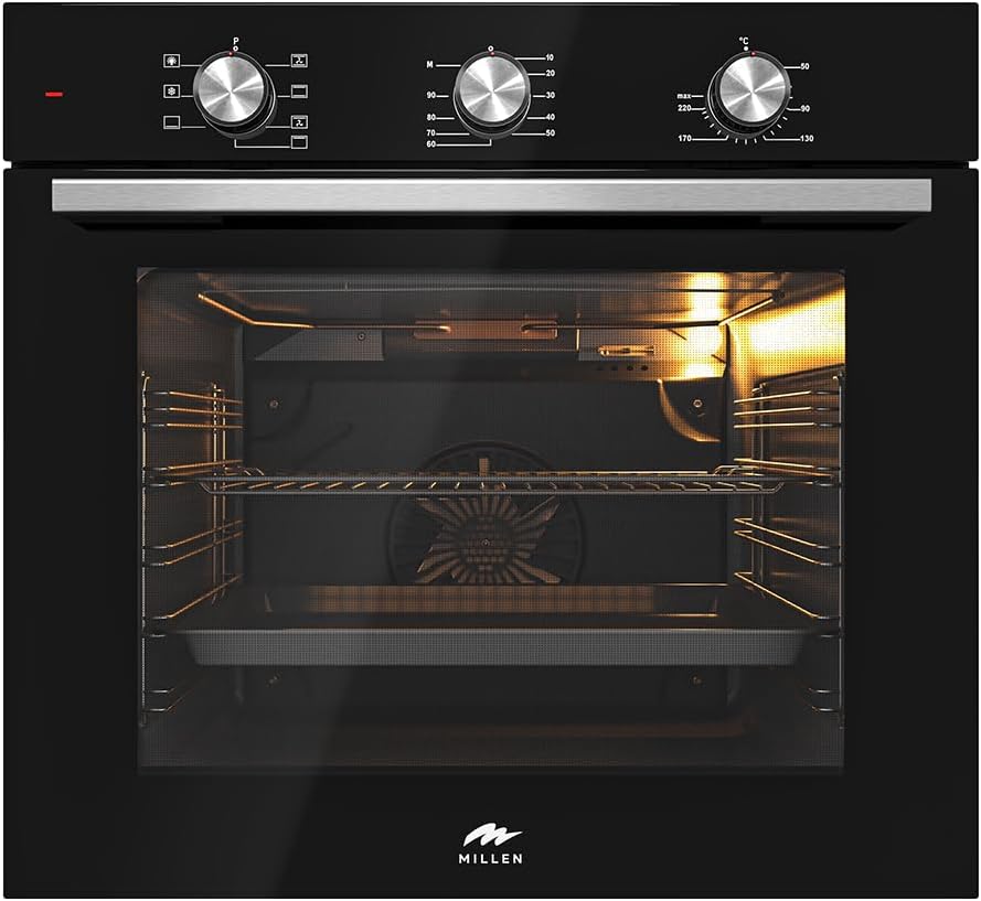 MILLEN Built In Electric Oven 7 Cooking Modes, 78L - 3 Year Warranty, SCHOTT Inner Glass, MEO 6001 BL