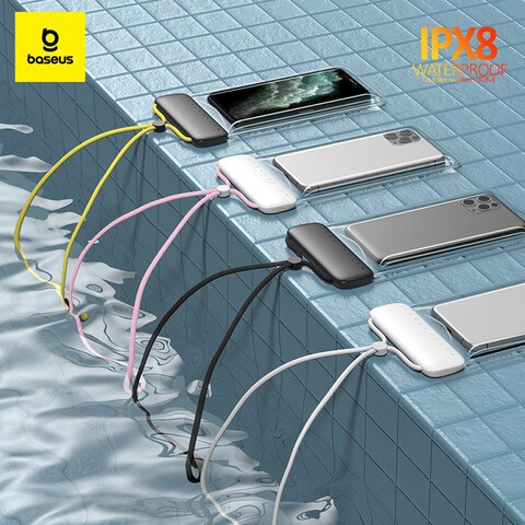 Baseus AquaGlide Waterproof Phone Case, IPX8 Certified 30M Waterproof Phone Pouch Waterproof Cell Phone Case Fit for Big Phones up to 7.2&quot; For iPhone 15 Pro Max/Plus/14/13/12/S24/S23 Ultra White