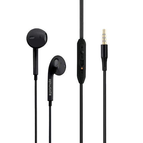 Promate Earphones, In-Ear 3.5mm Universal Crystal Sound and Noise Isolating Earbuds with In-Line Remote Volume Control and Built-In Mic - GearPod-IS2 Black