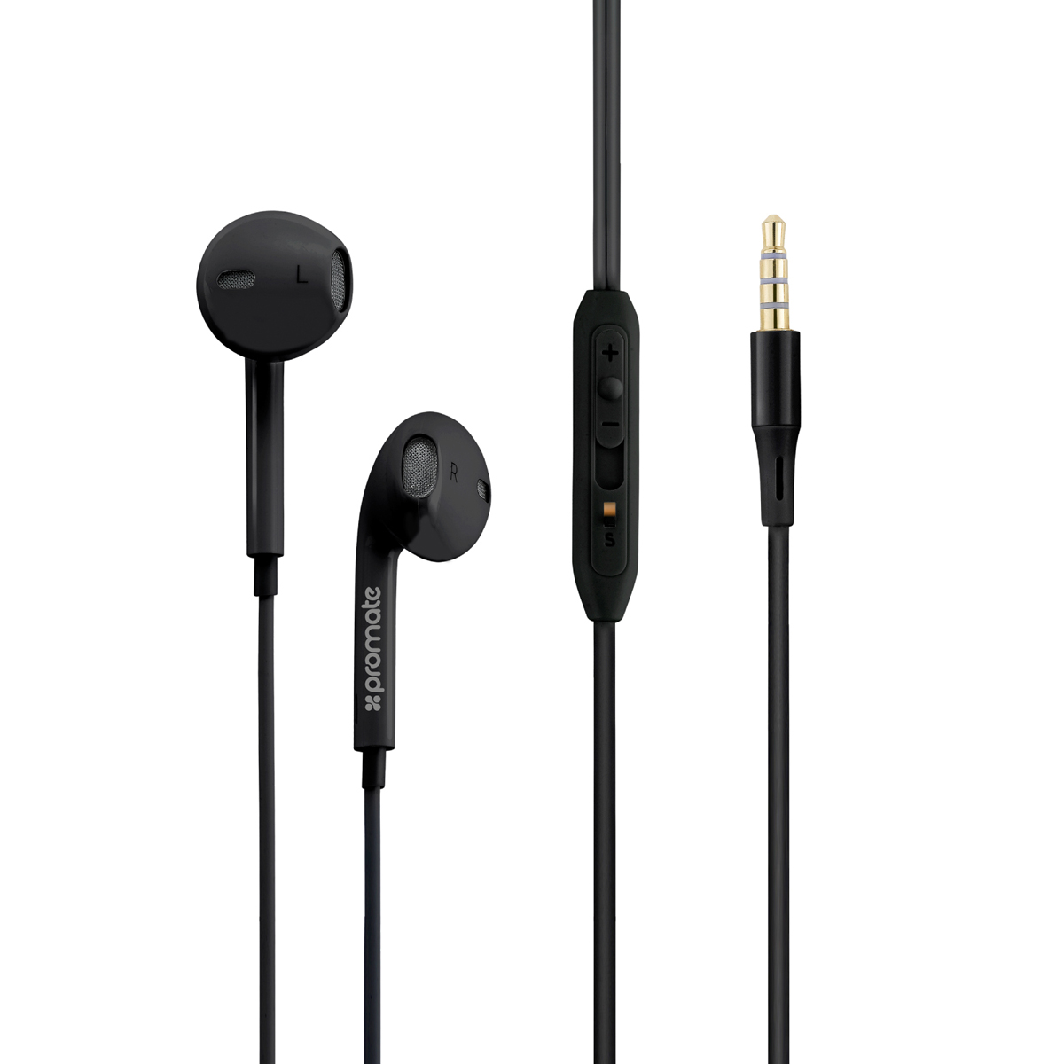 Promate Earphones, In-Ear 3.5mm Universal Crystal Sound and Noise Isolating Earbuds with In-Line Remote Volume Control and Built-In Mic - GearPod-IS2 Black