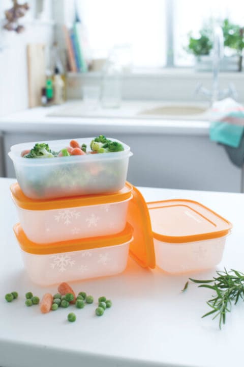 Tupperware Freezer Mates Shallow Container, Set Of 4, Orange &amp; White, Plastic