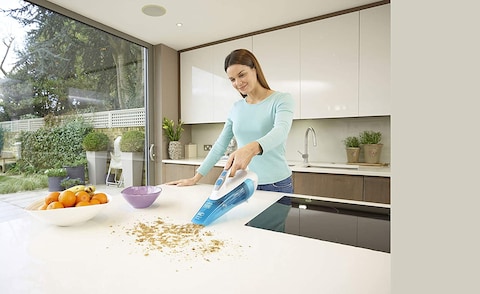 Black &amp; Decker 10.8V 1.5Ah Li-Ion Wet &amp; Dry Cordless Dustbuster Hand Vacuum For Dry Spills, White/Blue - Wda315J-B5, 2 Years Warranty